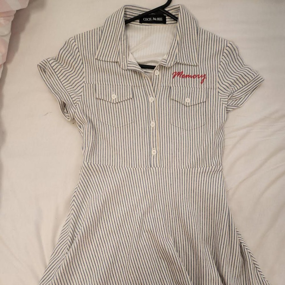 Blue and White Striped Open Back Memory Dress